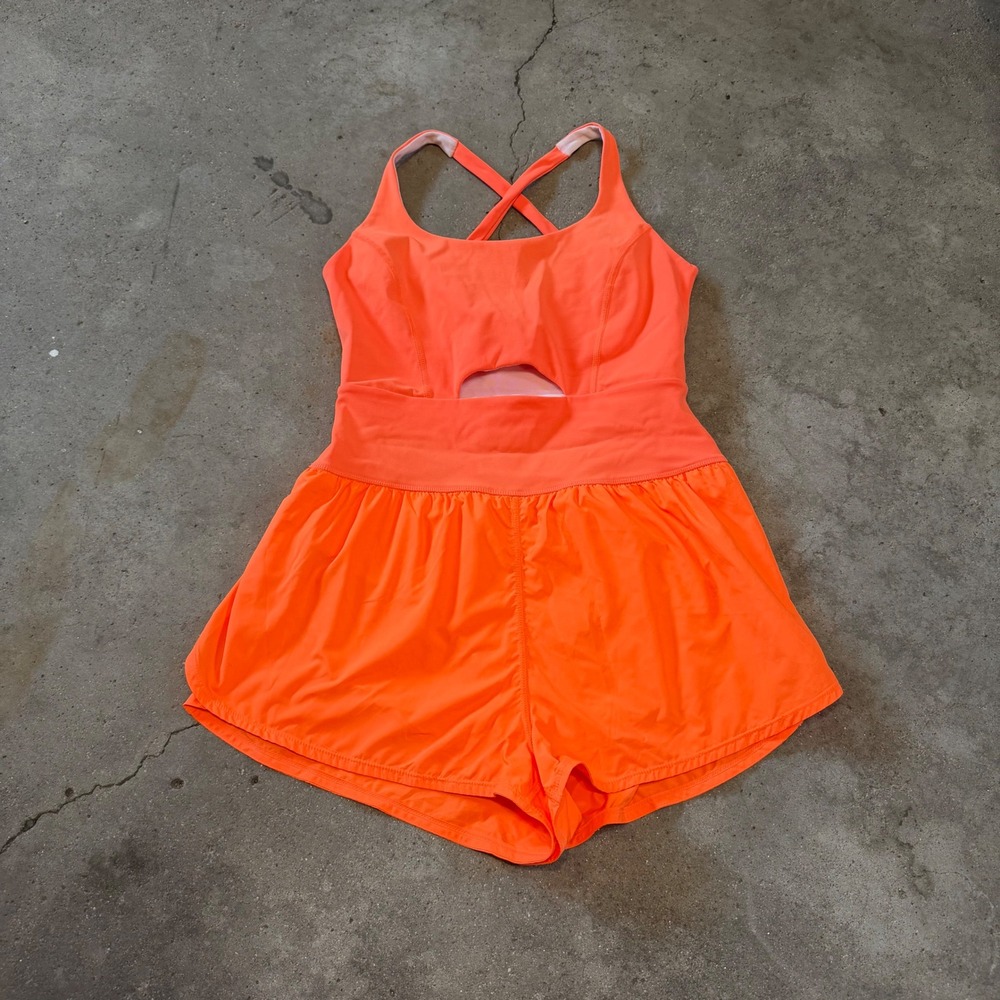Free People FP Movement Hot Shot Romper Women M Orange Activewear Cutout Mini